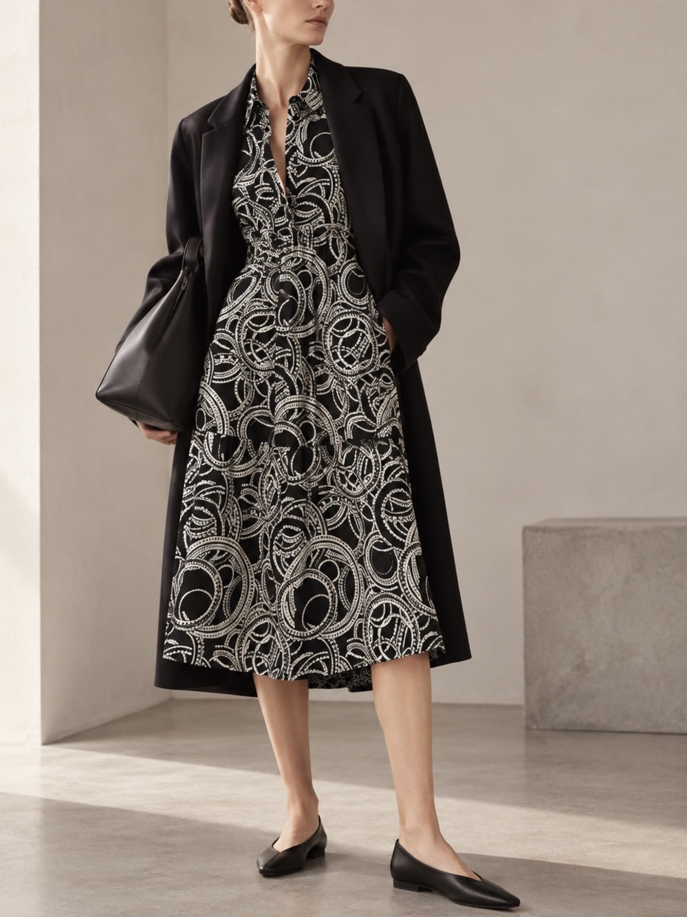 Anthropologie MaEve Midi Black and White Dress Size M